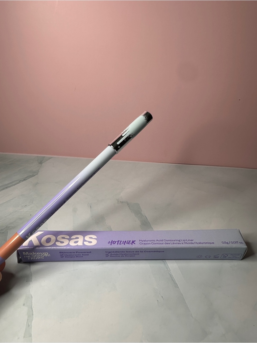 Kosas Hotliner Lip Liner in Soft Pink and Lavender Packaging